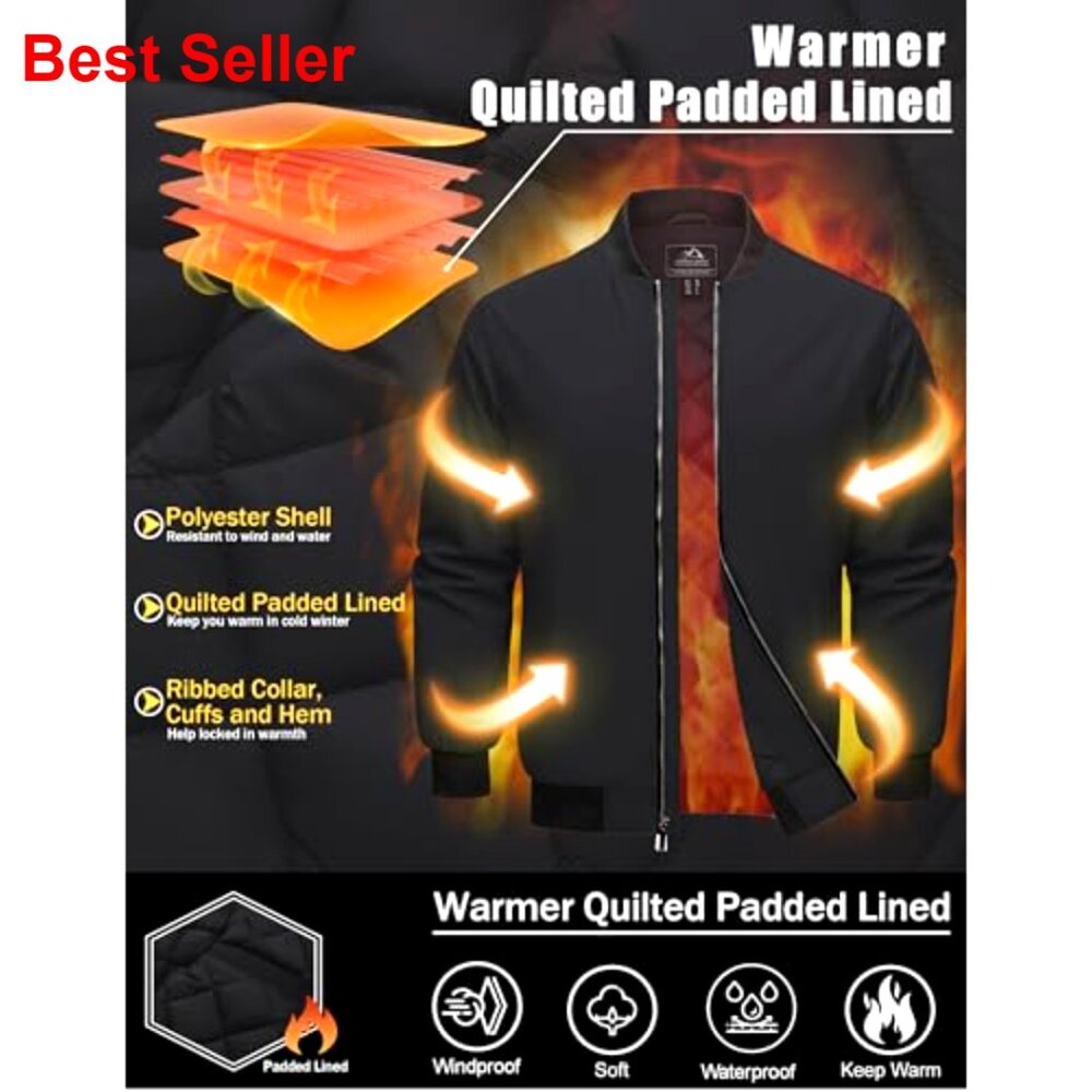 Polyester Bomber Jacket Windproof Padded Casual F… - image 5